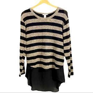 Bar III Black & Beige Sparkly Striped Tunic Sweater, Size Large